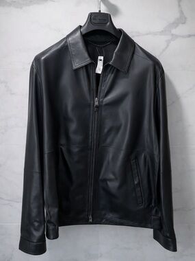 Canali Black Leather Jacket NWT Made in Italy 40R
